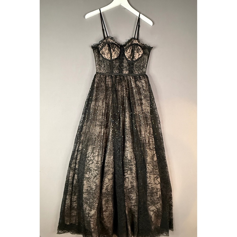 Say Yes Prom Gown Womens 5 6 Black Sequin Lace Corset Formal Dress Goth Coquette